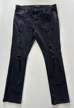 True Luck Black Distressed Denim Jeans Mens 38x32 Western Cowboys